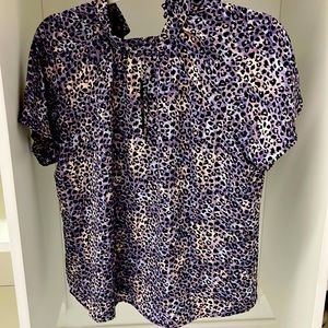 Peyton Jenson blouse from Evereve. Purple black peep hole top. Flutter sleeve